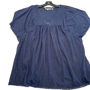 Boden Women’s Navy Blue Peasant Top  Shirt Sleeves Embroidered Trim Sz 10